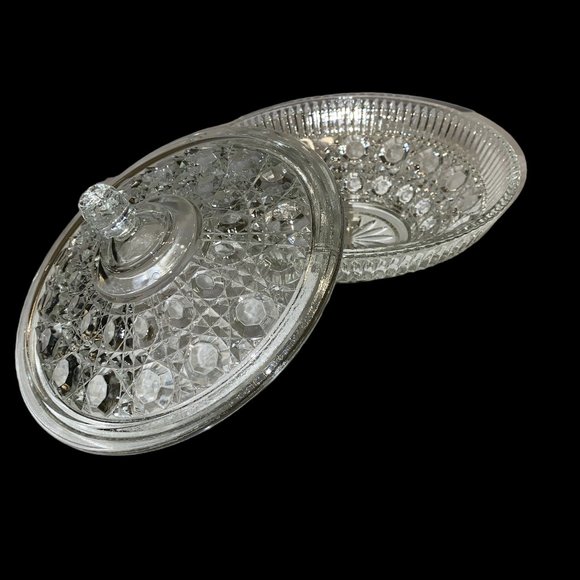Vintage Federal Clear Glass Windsor Lidded Glass Dish Round - Picture 5 of 7